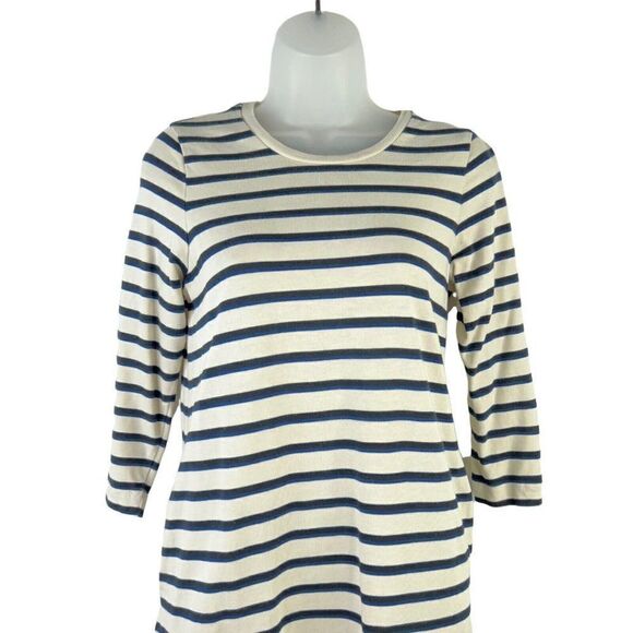 Marine Layer Gigi Long Sleeve Crew Neck Dress Small Ivory Navy Black W/Pockets - Picture 2 of 12